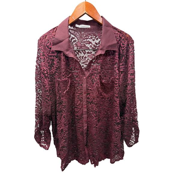 Maurice’s Lace Overlay Blouse Top sz 3X Maroon # H850 - Picture 1 of 6